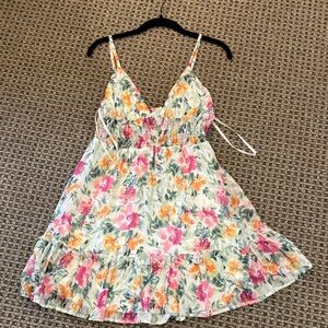 Floral Mini Dress with Pink and Orange Accents